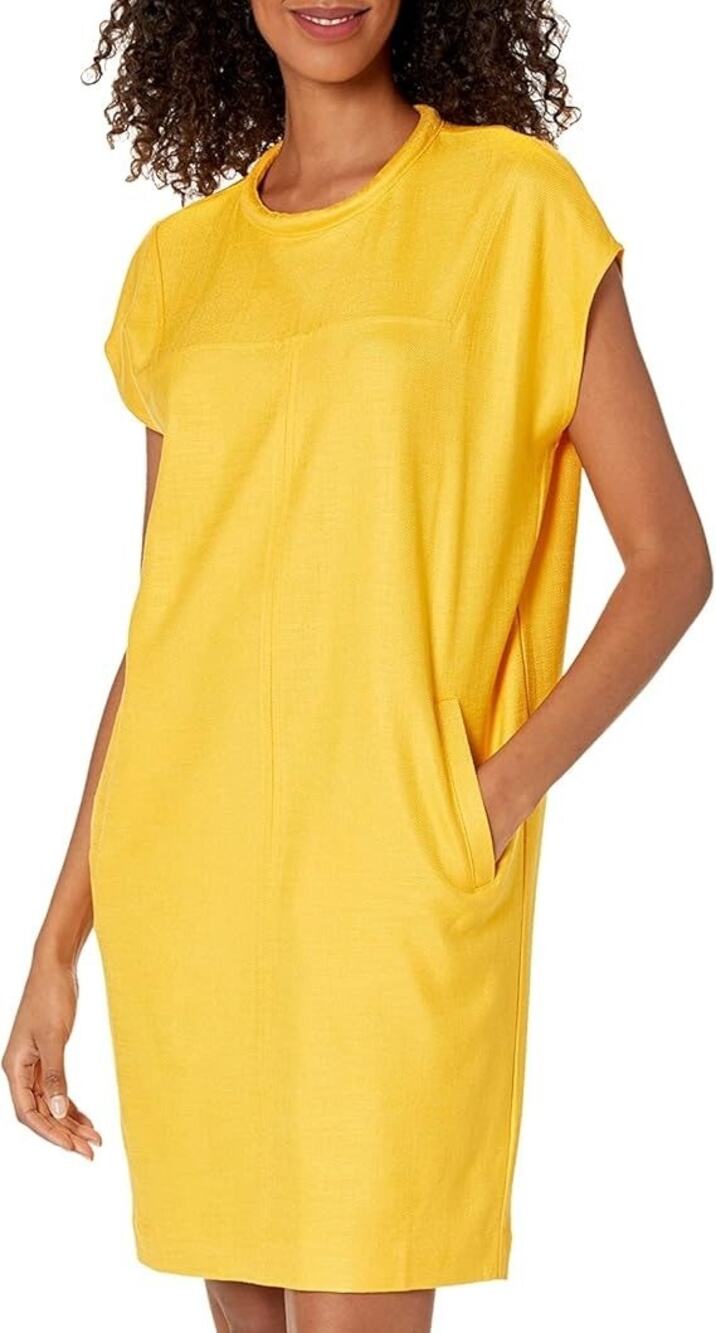 TRINA TURK Field Shift Mini Dress Yellow Short Sleeve Round Neck Women's M
